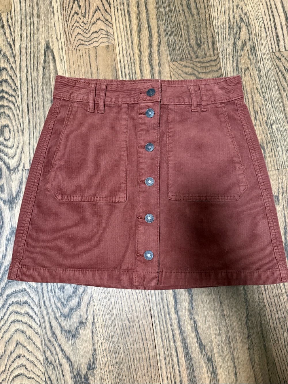 American Eagle Outfitters burgundy Corduroy Button-Front Mini Skirt